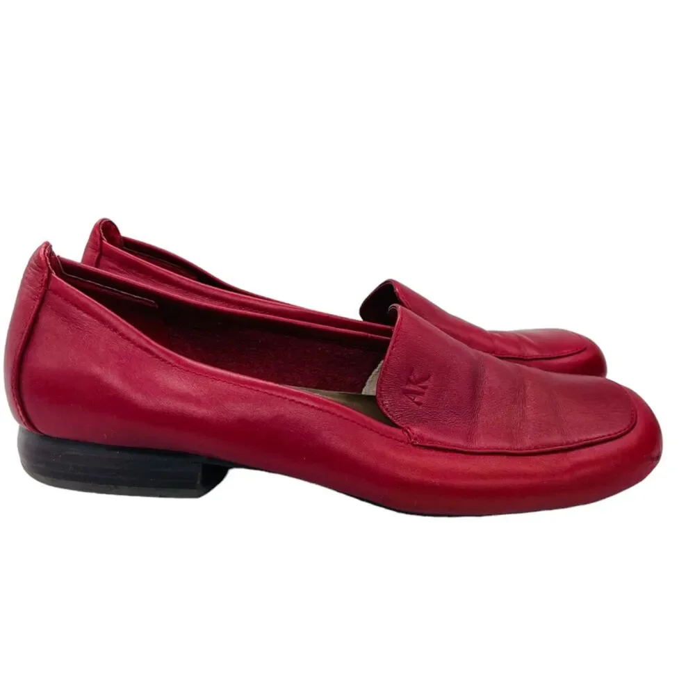 Anne Klein Red Flats Leather Square Toe Block Heel Comfort Loafter Sz 8.5 - Picture 2 of 13
